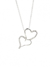 Silvertone Heart Pendant Necklace, Double Open Hearts CZ Necklace - Pop Fashion Jewelry