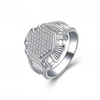 AmDxD Jewelry Silver Plated Men Customizable Rings Hexagonal Width Full of CZ