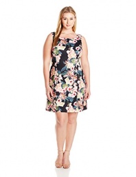 Adrianna Papell Women's Plus Size Floral Printed Scuba Flared Dress