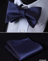 Say's Necktie - Check Polka Dot Floral Men Woven Silk Wedding Self Bow Tie handkerchief Set / Design: 3