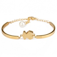 Richapex 18K Gold Plated Stainless Steel Teddy Bear Link Bracelet with Shell Pearl Pendant (gold-plated-base)