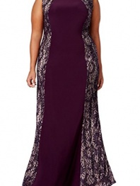 R&M Richards Women's Plus Sequin Lace Ball Gown Purple 18W